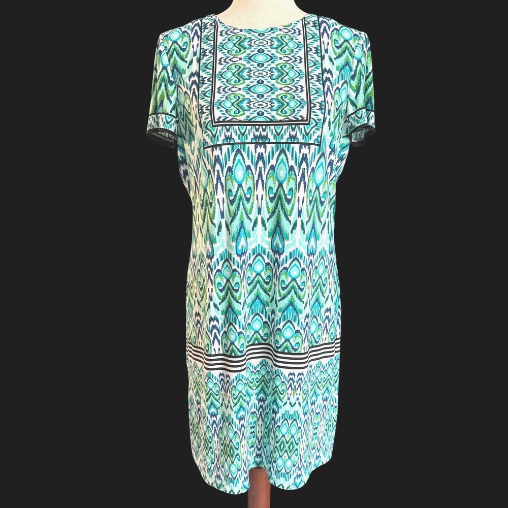 Maggy London Womens Teal Green Ikat Geometric Sheath Dress 8 Mod Career‎ preppy